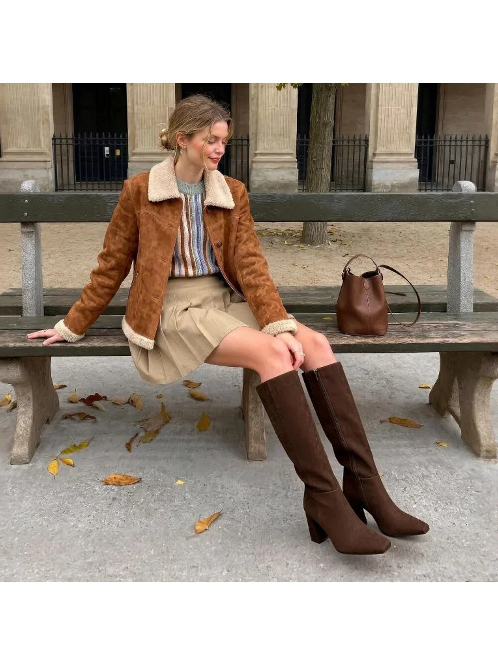 Women's Brown Suede Sleek Modern Style Block Heel Square Toe Knee High Boots